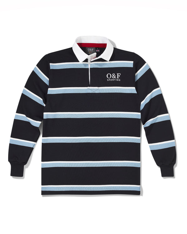 Navy, Sky Blue & White Hooped Rugby Shirt