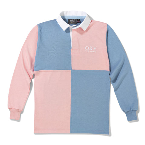 Pink & Sky Blue Quartered Rugby Shirt