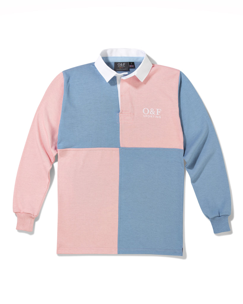 Pink & Sky Blue Quartered Rugby Shirt